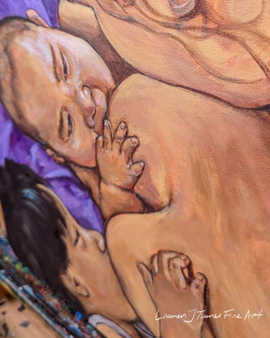 Original Painting: Tandem Nursing with Purple - Image 3