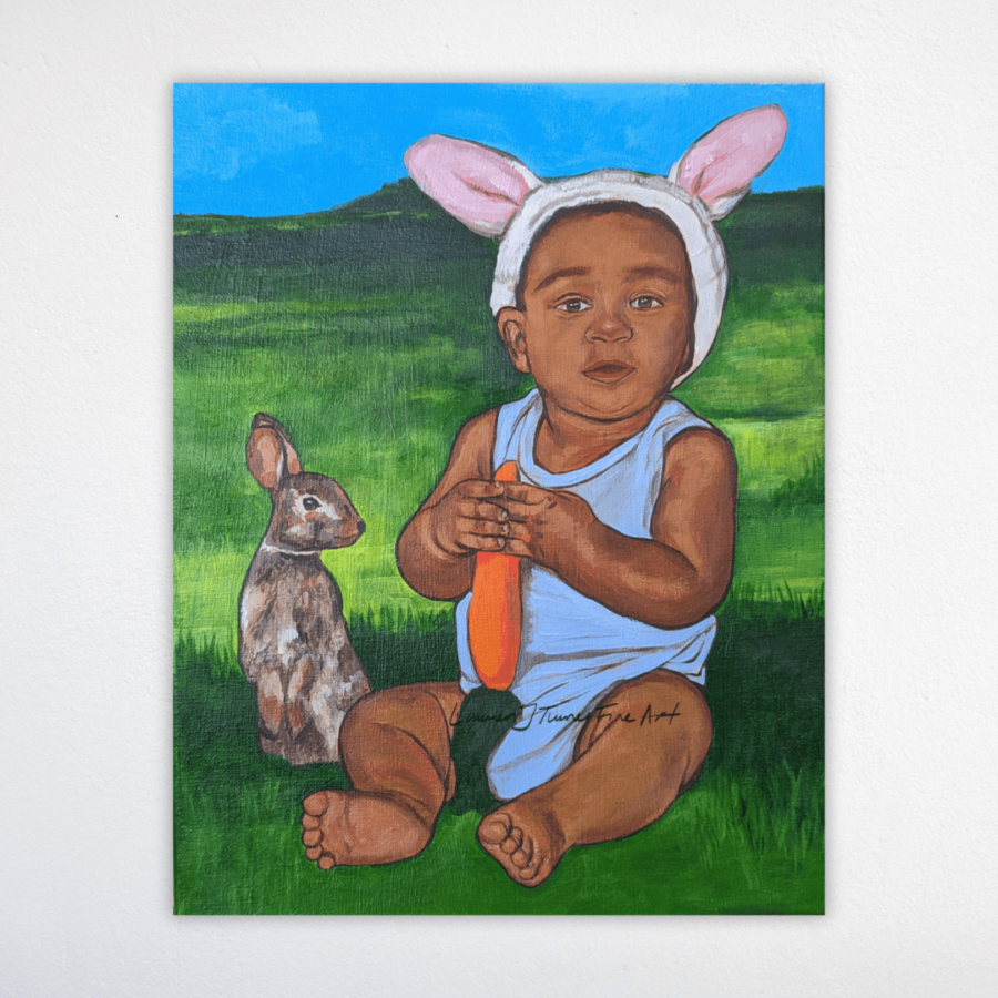 Original Painting: Baby Boy with Baby Rabbit