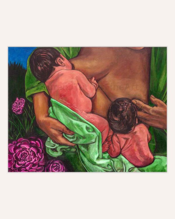 Tandem Nursing with Purple Peony Flowers