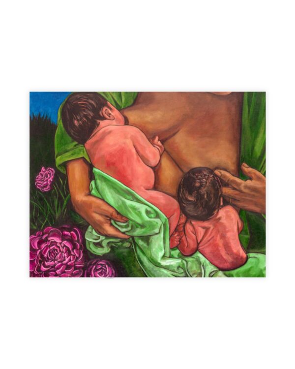 Tandem Nursing with Purple Peony Flowers