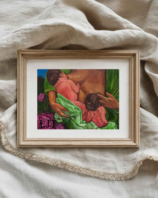 Tandem Nursing with Purple Peony Flowers