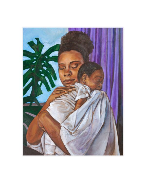 Black Mother Cradles Baby Near Window