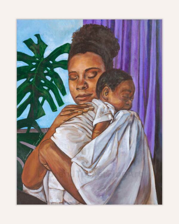 Black Mother Cradles Baby Near Window