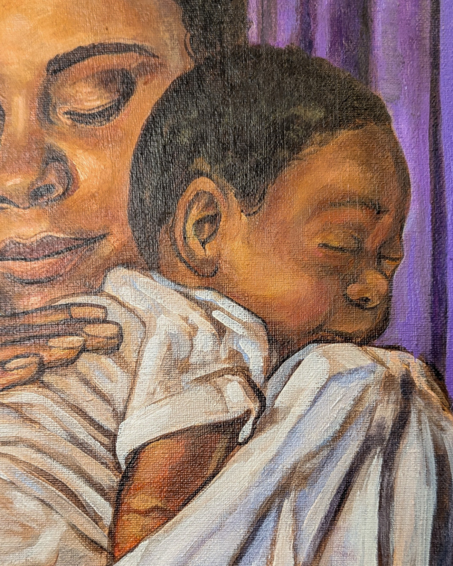 Original Painting: Black Mother Cradles Baby Near Window - Image 2