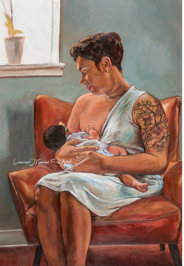 Original Painting: Breastfeeding in Orange Chair