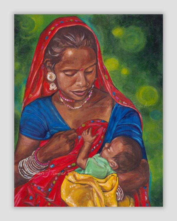 Original Painting: Traditional Indian Mother after Breastfeeding