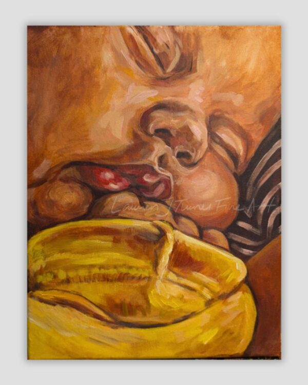 Original Painting: Sleepy Baby with Yellow Sleeve