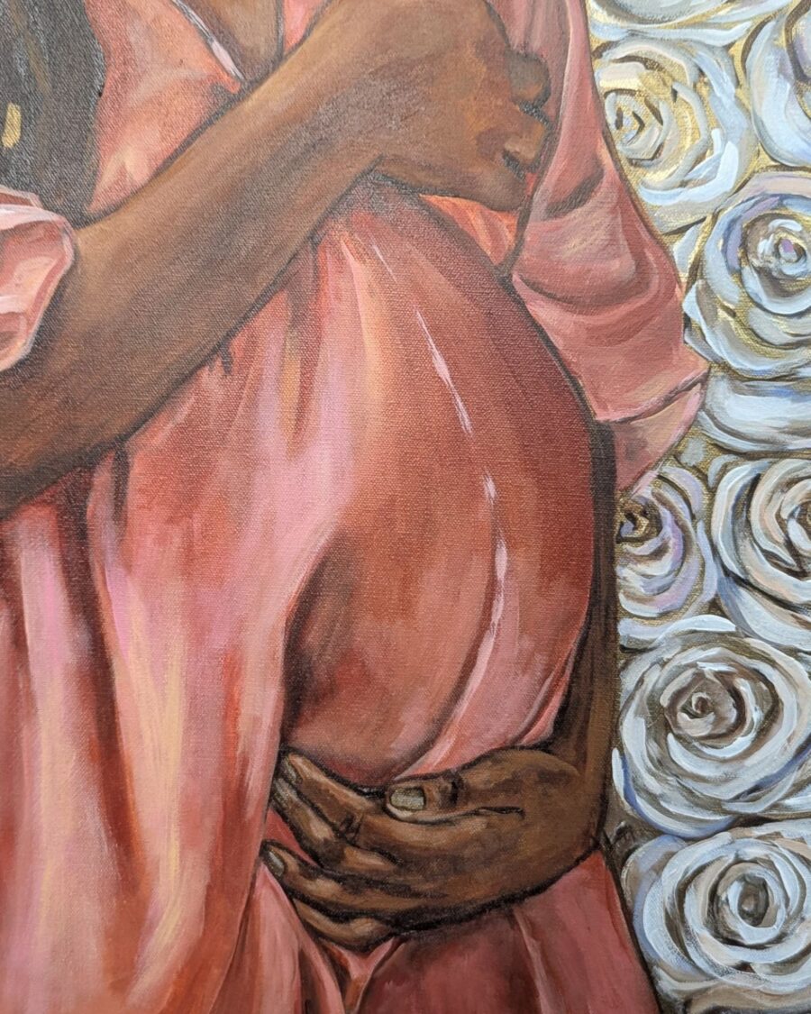 Original Painting: Pregnancy with White Roses - Image 4