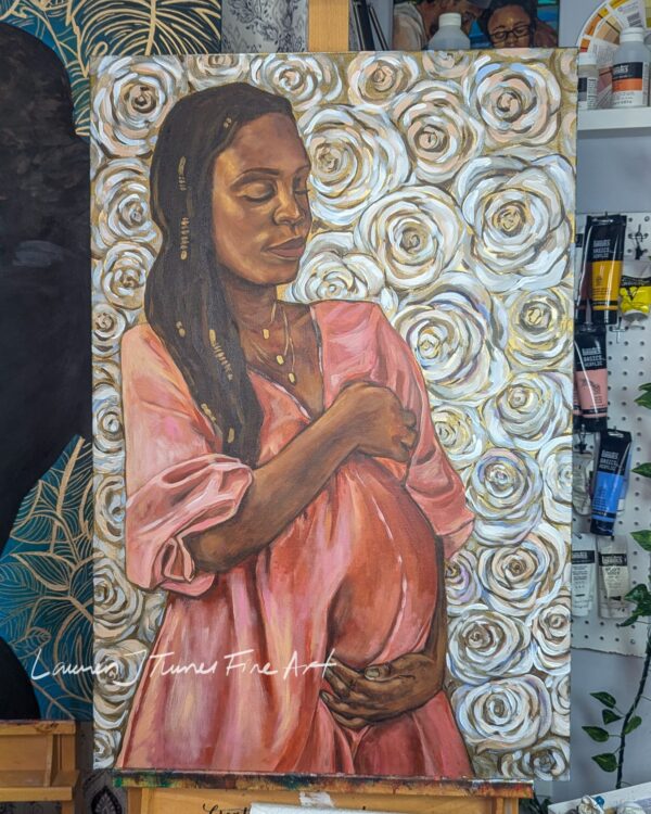 Original Painting: Pregnancy with White Roses