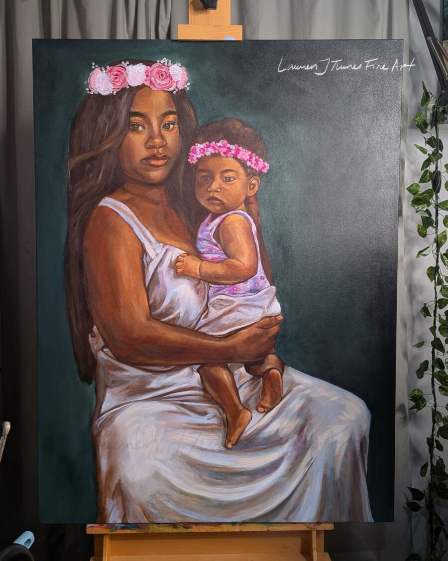 Original Painting: Mother Holding Baby with Green