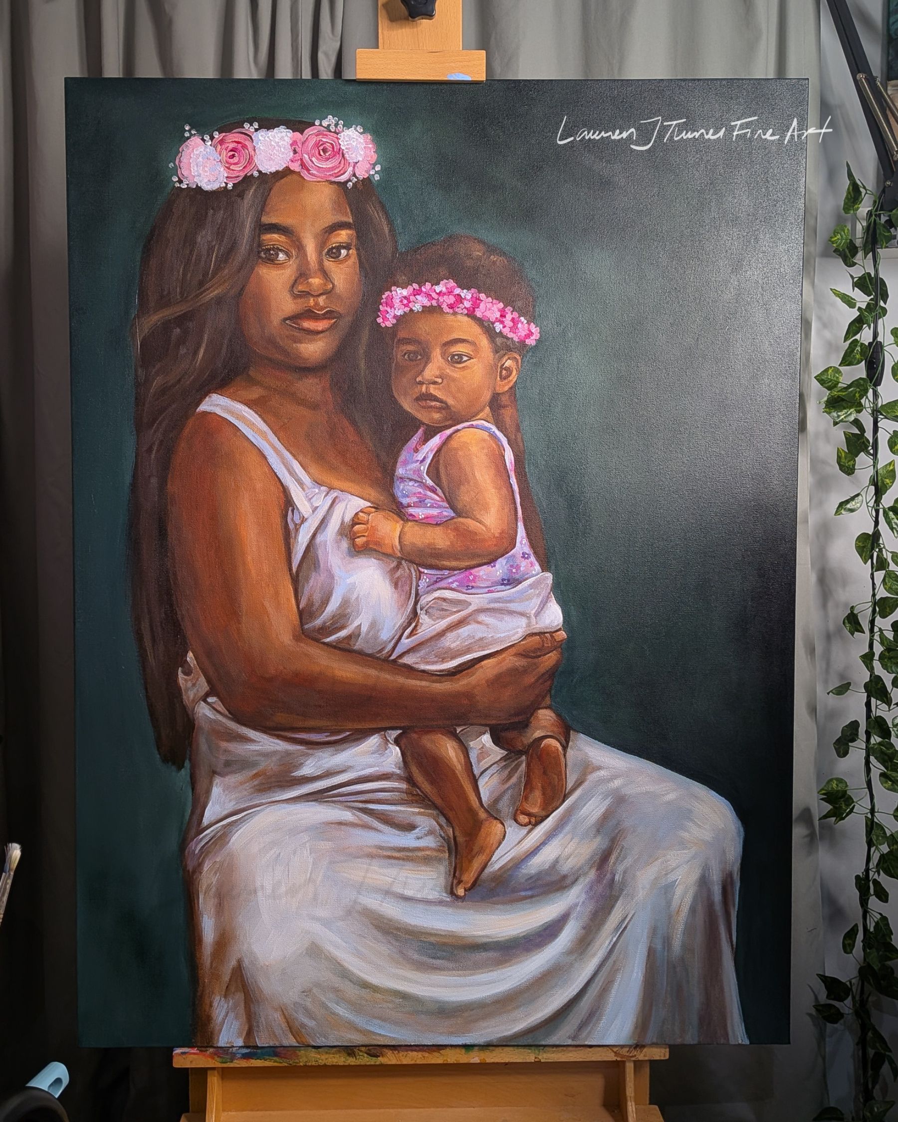 Original Painting: Mother Holding Baby with Green