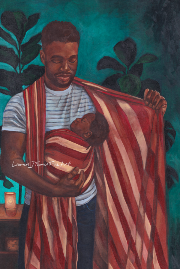 Original Painting: African American Father Babywearing