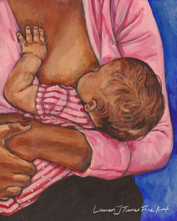 Original Painting: Breastfeeding with Stripped Pink and Blue