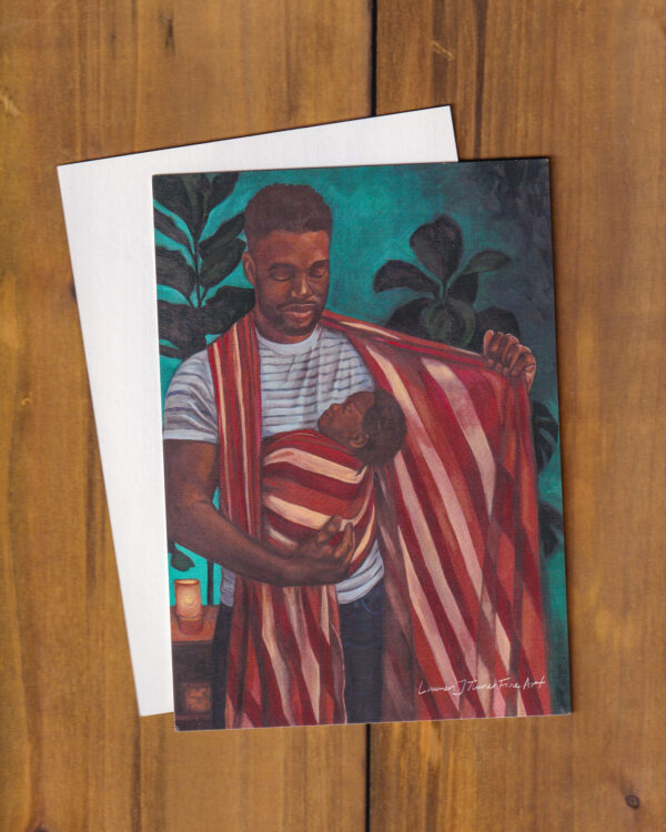 African American Father Babywearing Flat Art Card