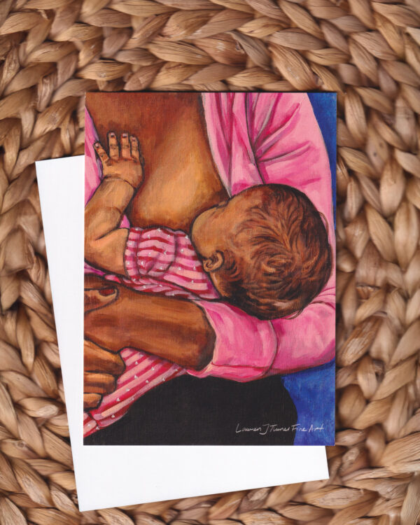 Breastfeeding with Stripped Pink and Blue Flat Art Card