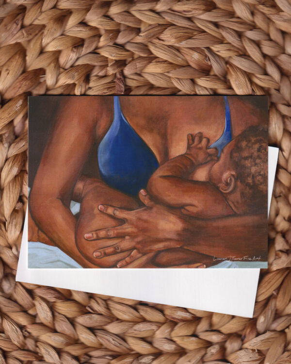 Breastfeeding with Blue Bra Flat Art Card