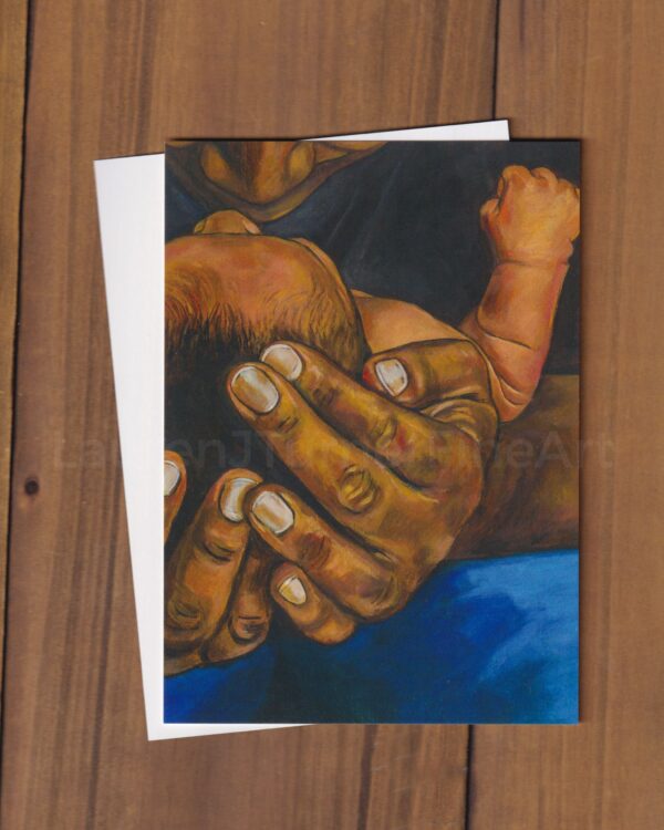 Father Holding Baby with Fist Flat Art Card