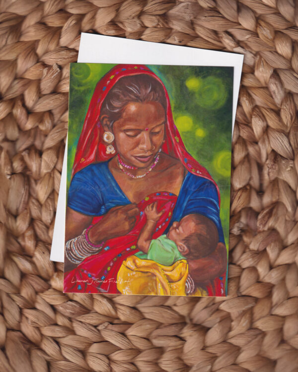 Traditional Indian Mother After Breastfeeding Flat Art Card