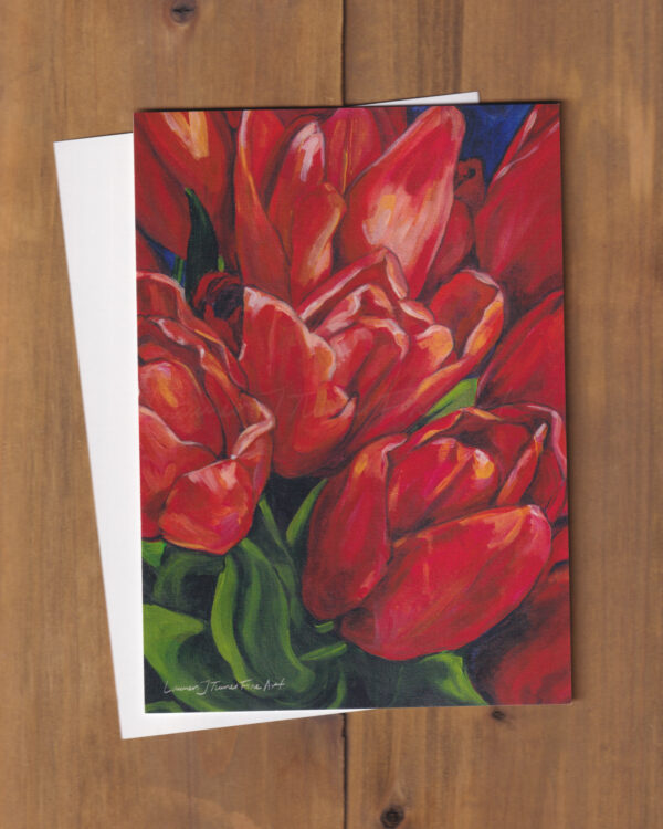 Happy Red Tulips Flat Art Card