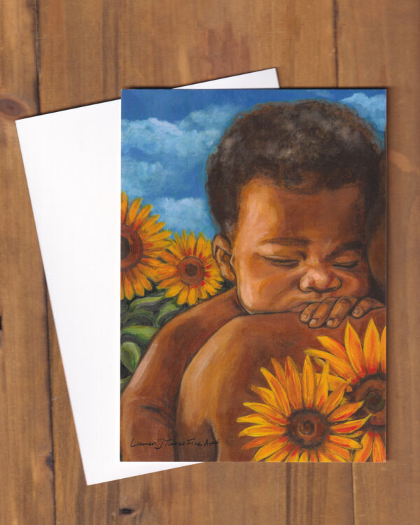 Sleep Baby Near Sunflowers Flat Art Cards